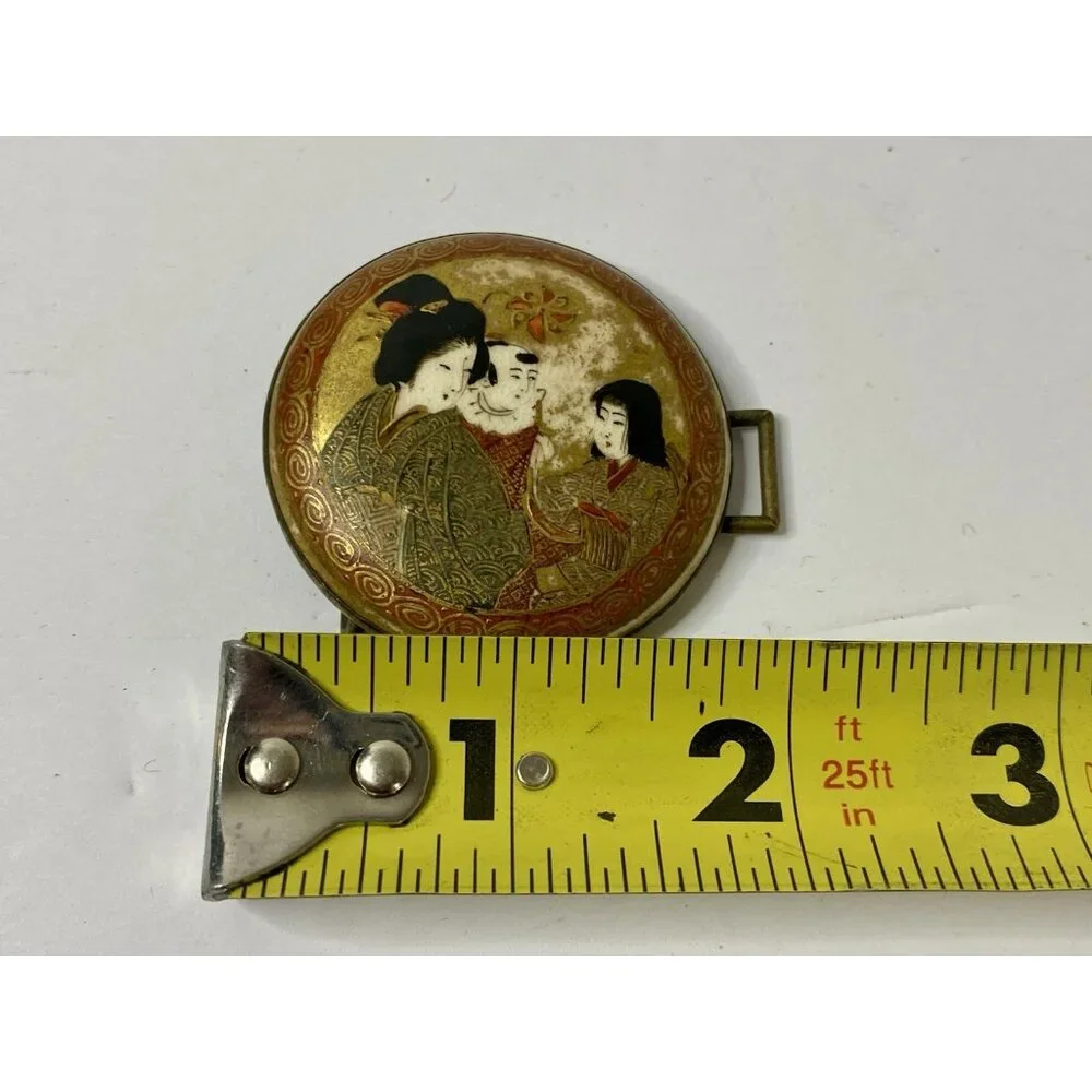 Antique Japanese Satsuma Belt‎ Buckle Geisha Design Meiji Hand Painted READ